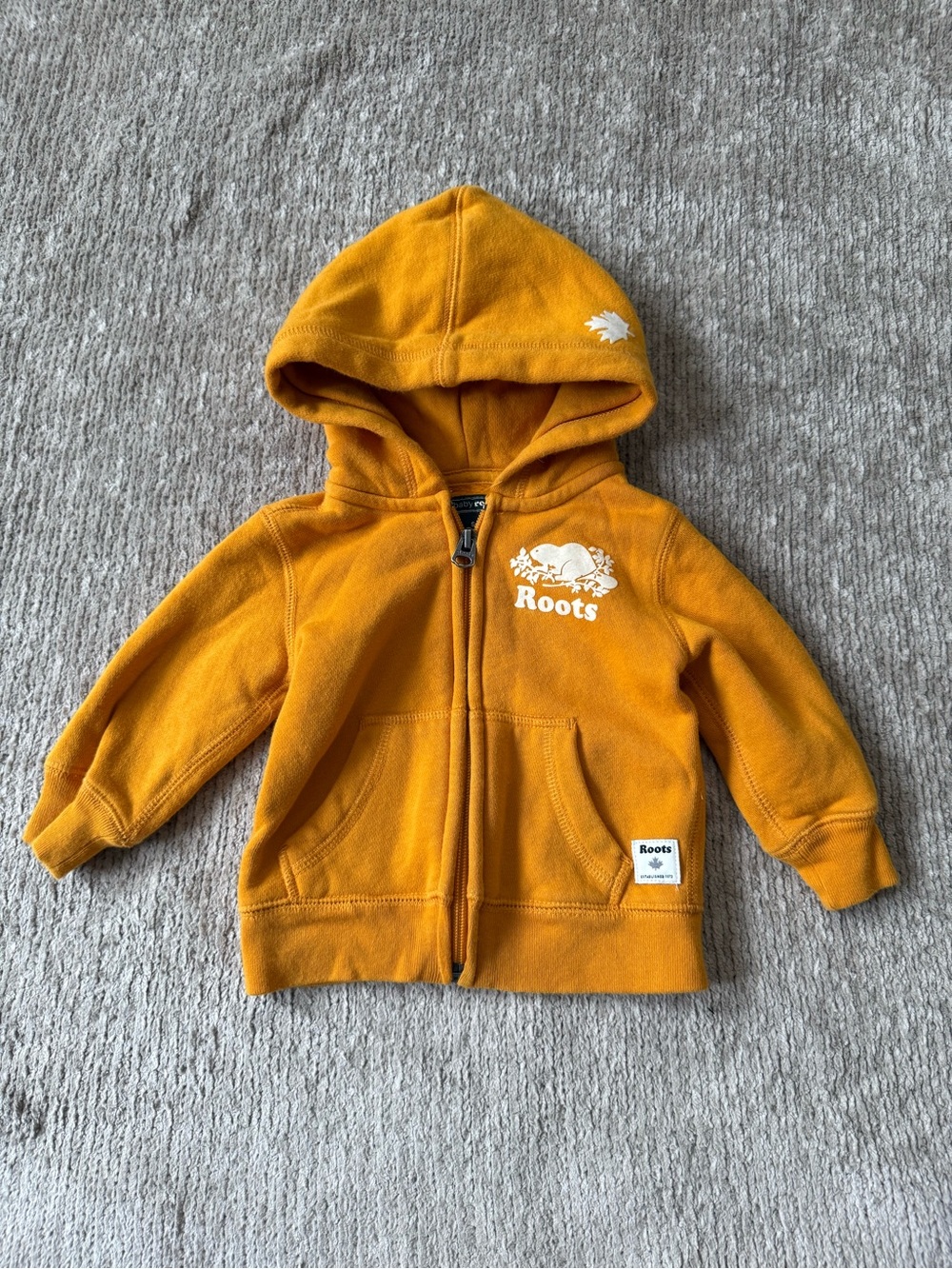 Roots Baby 3-6M Mustard Gold Full Zip Fleece Hoodie Beaver Logo